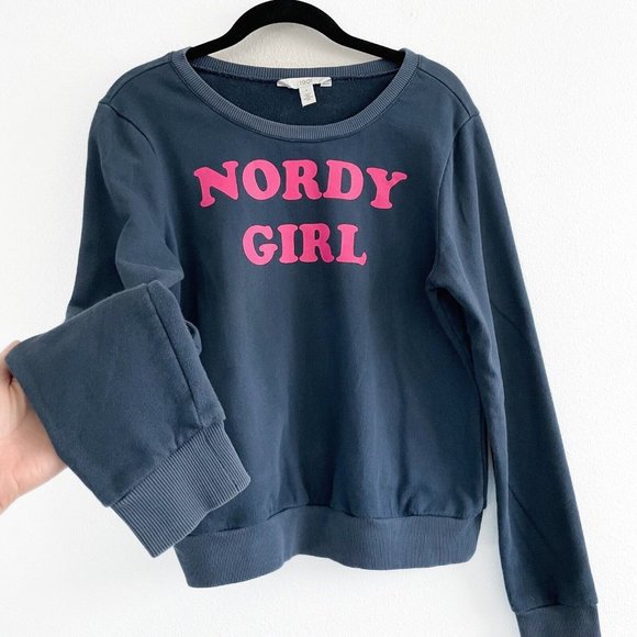 1901 Nordy Girl Graphic Women's Small Pullover Crewneck Sweatshirt Navy Pink - Picture 4 of 9